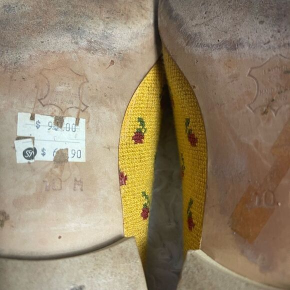 Zalo Vintage Zalo Yellow & Red Rose Needlepoint sleep on  Flats size 10 - Picture 12 of 13